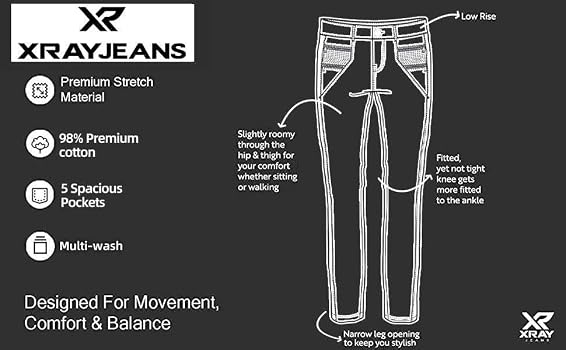 X RAY Men's BCI Organic Cotton Denim Jeans, Slim Look Leg Fashion